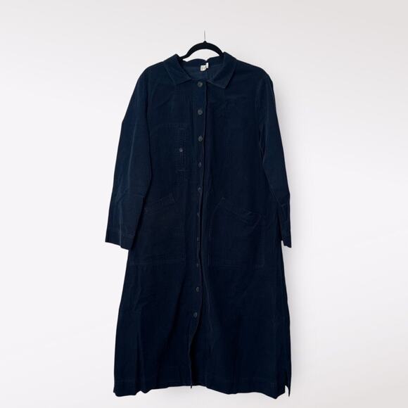 Poetry Womens US 14 Button Up Corduroy Dress Blue Collar Midi Lagenlook Relaxed - Picture 1 of 16